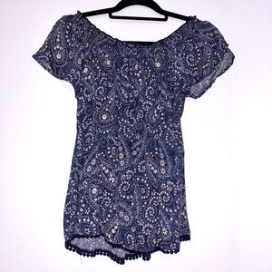 Dark Blue Short Sleeve Peasant Top